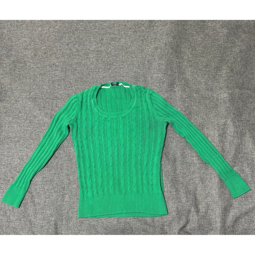 Faded Glory Womens XL Green Sweater Cable Knit Scoop Neck Long Sleeve